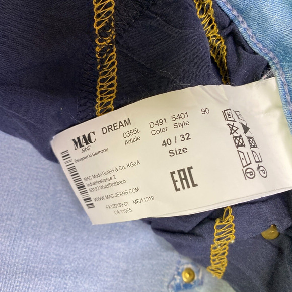 DREAM JEANS By Mac Jeans Womens Size 32 5401 Straight Jeans D491 Light Wash - Picture 6 of 6